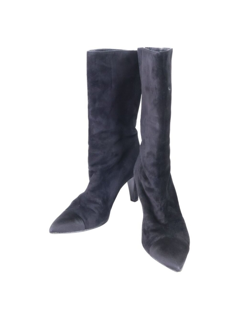 Chanel Gabriel CC Logo Embroidery Suede Satin Pointed Toe Boots 40 1 2C